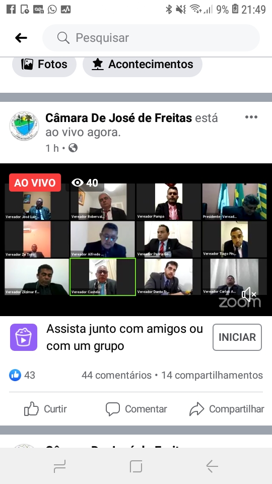 Câmara de José de Freitas e a primeira do interior do Estado adotar sessões por videoconferência. 